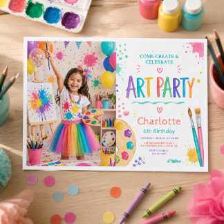 Bunte Kinderkunstparty  6. Geburtstagsmalerei  Einladung