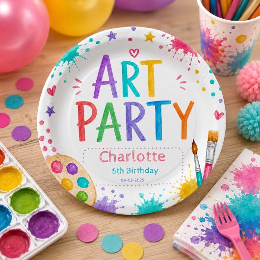 Bunte Kinderkunstparty 6. Geburtstagsmalerei Pappteller