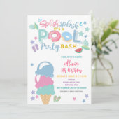 Bunte Kinderpoolparty-Einladung Einladung (Stehend Vorderseite)
