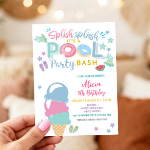 Bunte Kinderpoolparty-Einladung Einladung