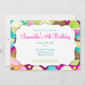 Bunte kleine Kuchen "ließen uns Party " Einladung (Rückseite)