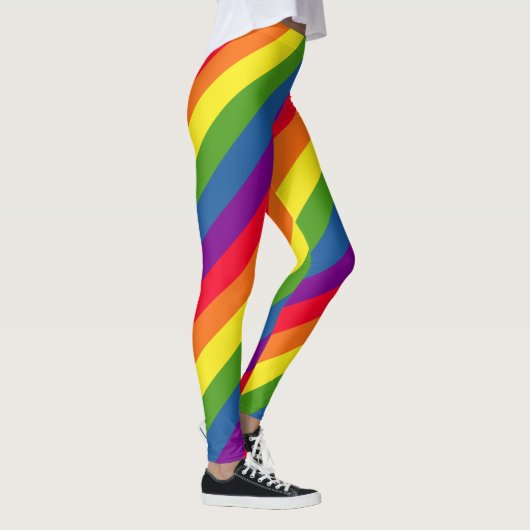 Bunte kleine Streifen-Regenbogen-Flagge Leggings (Rechts)