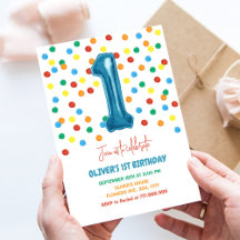 Bunte Konfetti Ein Ballon 1. Geburtstag Junge
