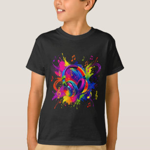 Bunte Kopfhörer mit Noten-Kunstwerk T-Shirt