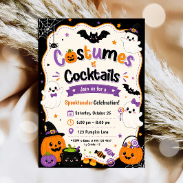 Bunte Kostüme und Cocktails Halloween-Party Einladung