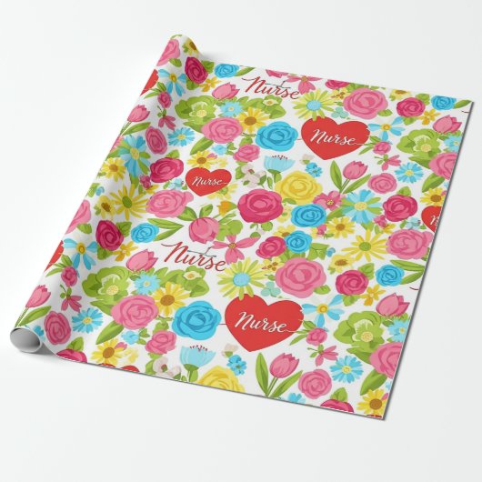 Bunte Krankenpflegerin Floralmuster (2) Geschenkpapier (Ungerollt)