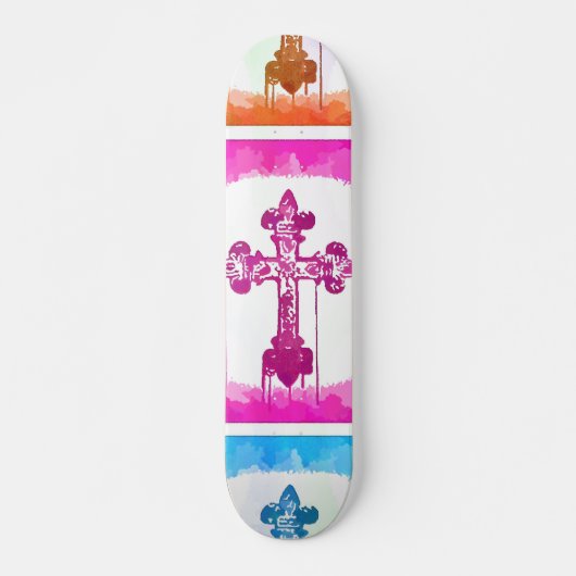 Bunte Kreuz-christliche Pop-Kunst-Collage Skateboard (Vorne)