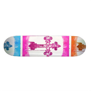 Bunte Kreuz-christliche Pop-Kunst-Collage Skateboard