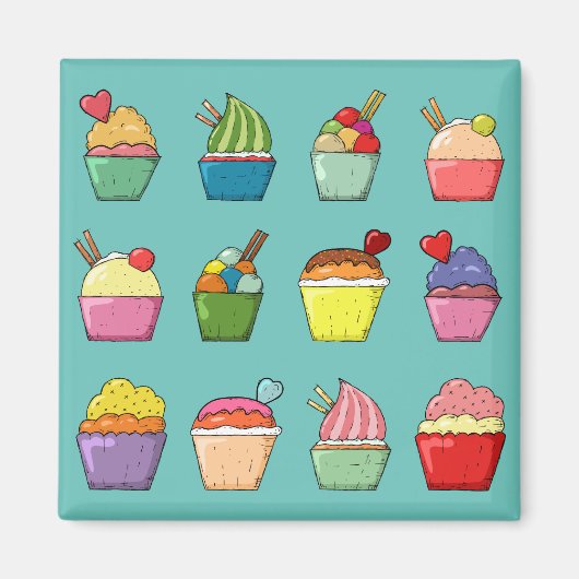 Bunte Kuchen und Eis Niedlich Aquamarin Magnet (Vorne)