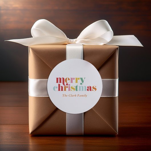 Bunte, kühne Briefe "Frohe Weihnachten" Runder Aufkleber