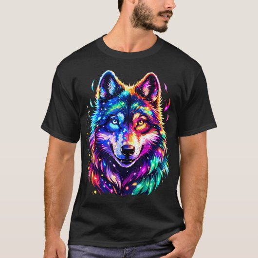 Bunte Kunst Wölfe Tiere T-Shirt (Vorderseite)