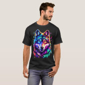 Bunte Kunst Wölfe Tiere T-Shirt (Vorne ganz)