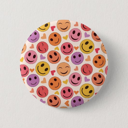 Bunte lächelnde glückliche Gesichter mit Herzen Button (Vorderseite)