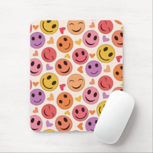 Bunte lächelnde glückliche Gesichter mit Herzen M Mousepad