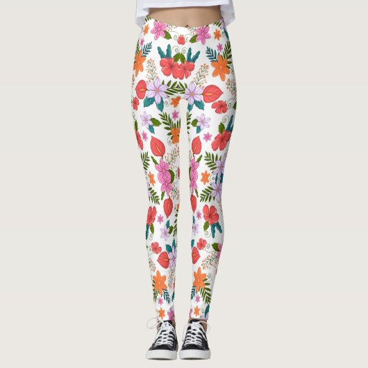 Bunte Leggings mit einem lebendigen Blumenmuster  (Vorderseite)