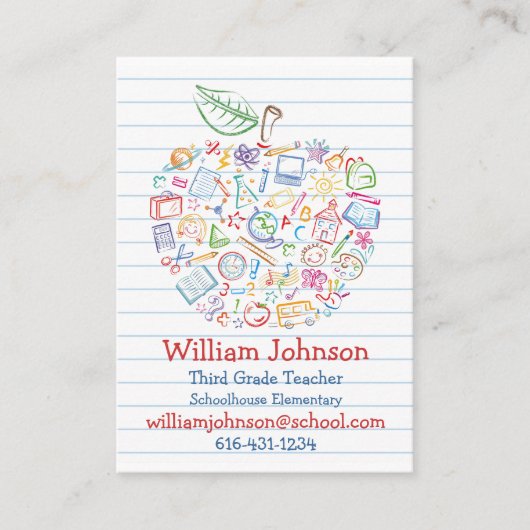 Bunte Lehrer-Apple-Visitenkarte Visitenkarte (Vorderseite)