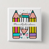 Bunte Lehrernamens-Bleistift-Cartoon Button (Vorderseite)