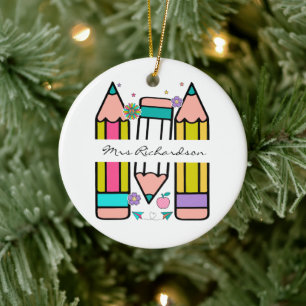 Bunte Lehrerpencil Cartoon  Keramik Ornament