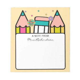 Bunte Lehrerpencil Cartoon  Notizblock