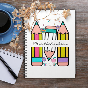 Bunte Lehrerpencil Cartoon  Notizblock
