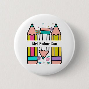 Bunte Lehrerpflanze Bleistift Cartoon Button