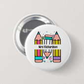 Bunte Lehrerpflanze Bleistift Cartoon Button (Vorne & Hinten)
