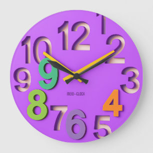 Bunte Lernuhr mit lila Hintergrund Große Wanduhr