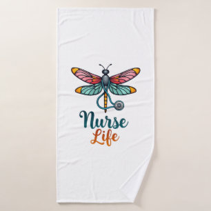 Bunte Libelle Krankenpfleger Leben T-Shirt (2) Badehandtuch