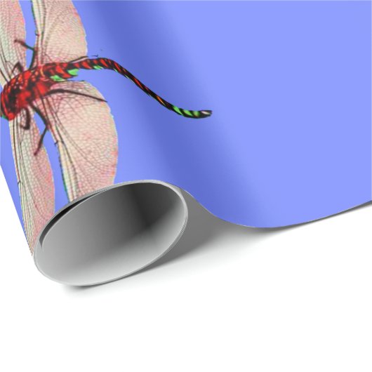 BUNTE LIBELLEN AUF BLAU GESCHENKPAPIER (Rolleneckpunkt)