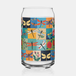 Bunte Libellen und Rosen Patchwork Dosenglas