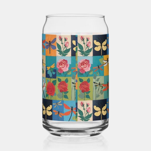Bunte Libellen und Rosen Patchwork Dosenglas (Links)