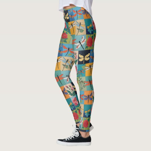 Bunte Libellen und Rosen Patchwork Leggings (Links)
