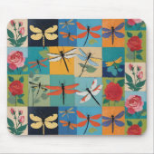 Bunte Libellen und Rosen Patchwork Mousepad (Vorne)