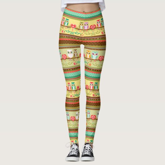 Bunte Liebe-Eulen-Leggings Leggings (Vorderseite)