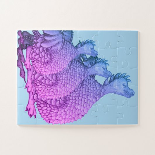 bunte lila Drachen mythische Wesen niedlich Puzzle (Horizontal)