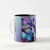 Bunte lila u. aquamarine Blumen Zweifarbige Tasse (Vorderseite Links)