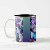 Bunte lila u. aquamarine Blumen Zweifarbige Tasse (Links)