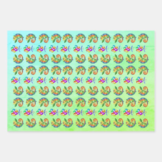 Bunte Lizards Happy Birthday Balloons Green Geschenkpapier Set (Vorderseite 2)