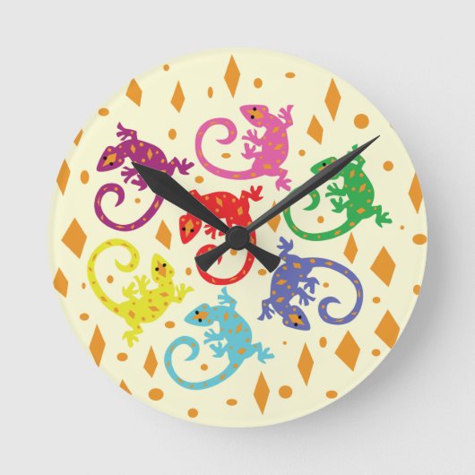 Bunte Lizards Runde Wanduhr (Vorderseite)