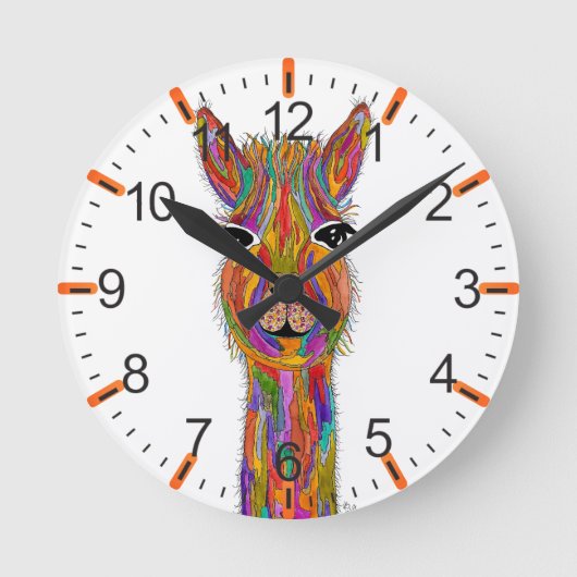 Bunte Llama-Uhr Runde Wanduhr (Vorderseite)