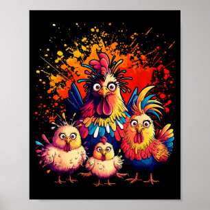 Bunte Lustige Hühner Kunst Poster