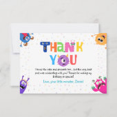 Bunte lustige kleine Monster-Geburtstagsfeier Dankeskarte (Vorderseite)