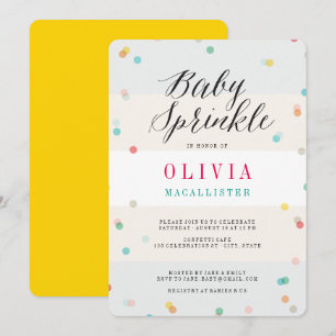 Bunte lustige Konfetti moderne Schrift Baby Sprink Einladung