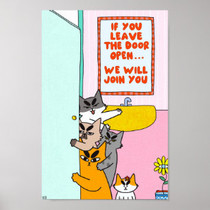 Bunte lustige Pastell-Badezimmer-Wandkunst Katzenp Poster