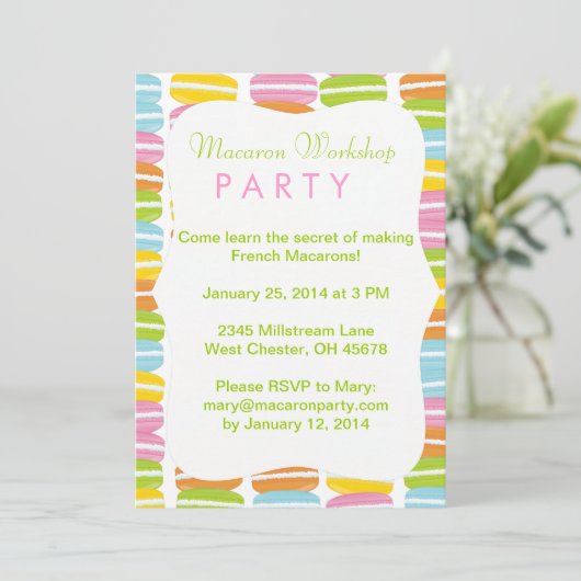 Bunte Macarons Party Einladung (Stehend Vorderseite)