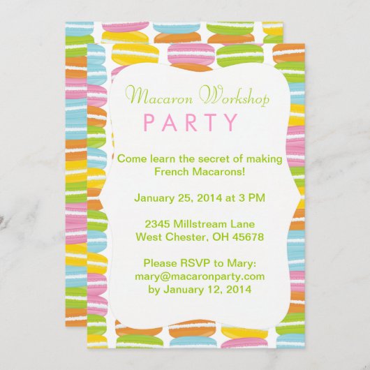 Bunte Macarons Party Einladung (Vorne/Hinten)