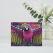 Bunte Macaw-Graffiti-Mauer mit Rosa und Gelb Postkarte (Stehend Vorderseite)