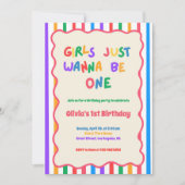 Bunte Mädchen wollen einfach nur einen Geburtstag Einladung (Vorderseite)