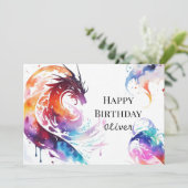 Bunte Majestic Dragon zum Geburtstag Karte (Stehend Vorderseite)