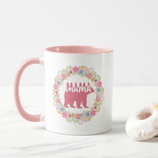Bunte Mama-Bär-Silhouette-Kunst Tasse (Mit Donut)